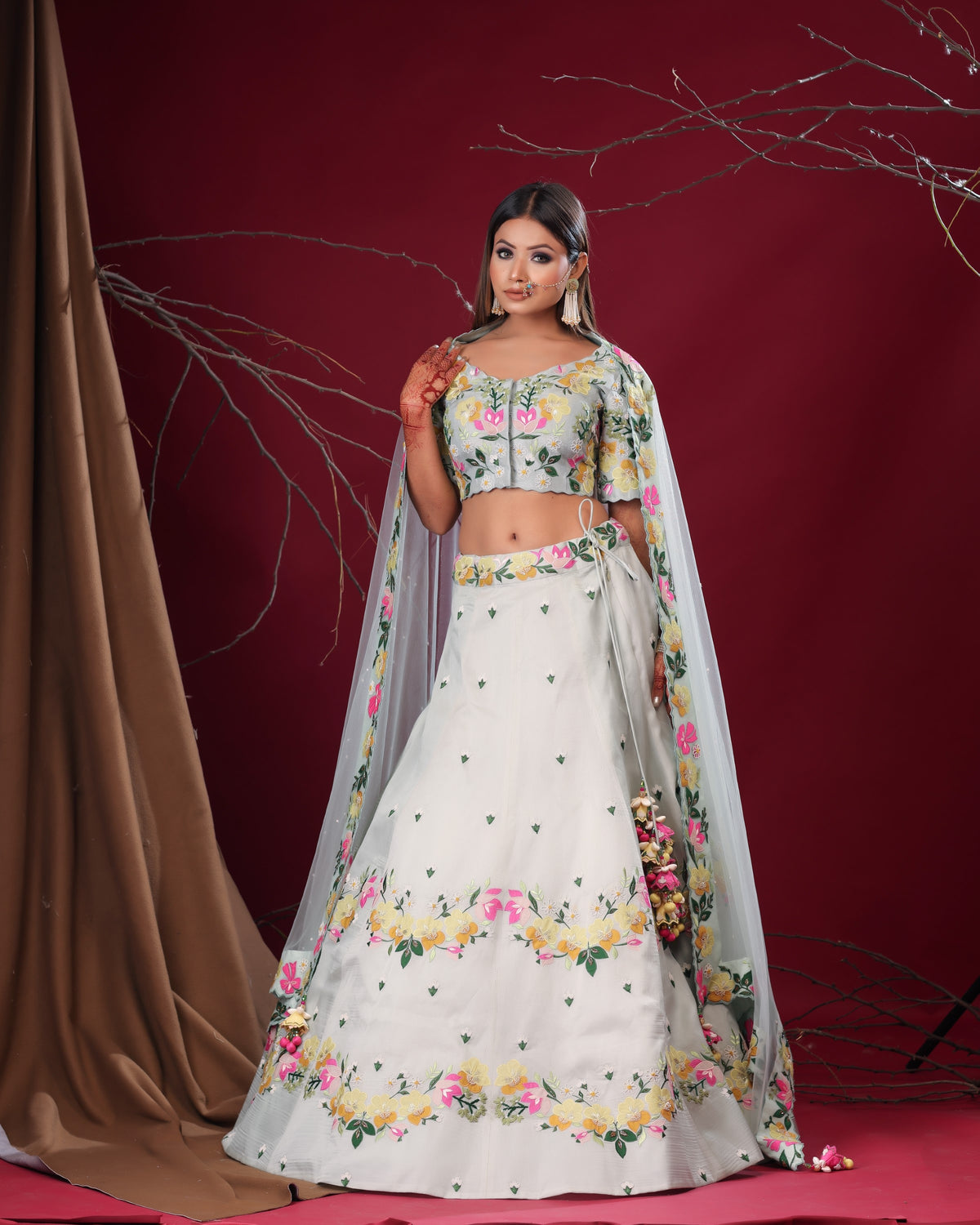 Powder blue applique lehenga set