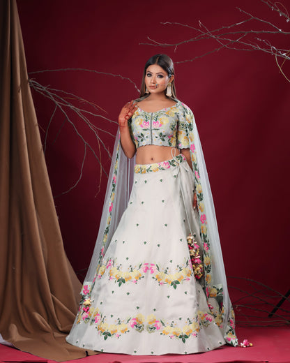 Powder blue applique lehenga set