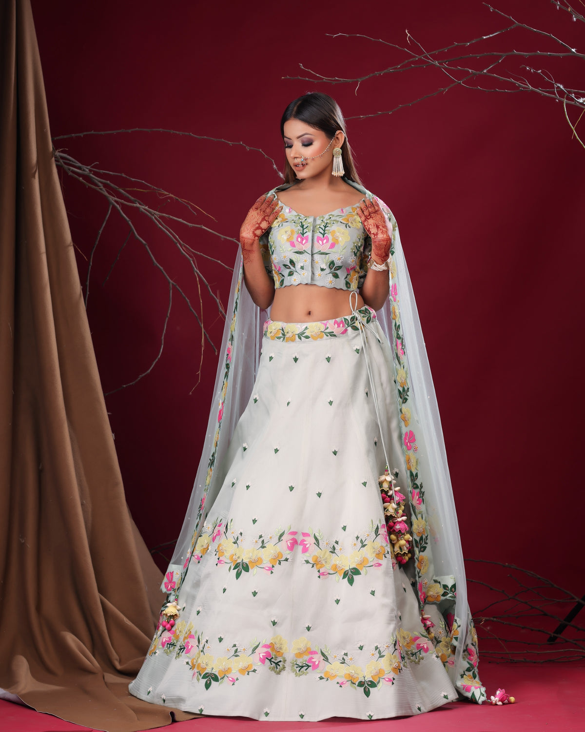 Powder blue applique lehenga set