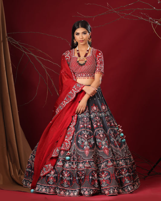 Grey lehenga set