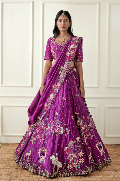 Purple Silk Lehenga Set
