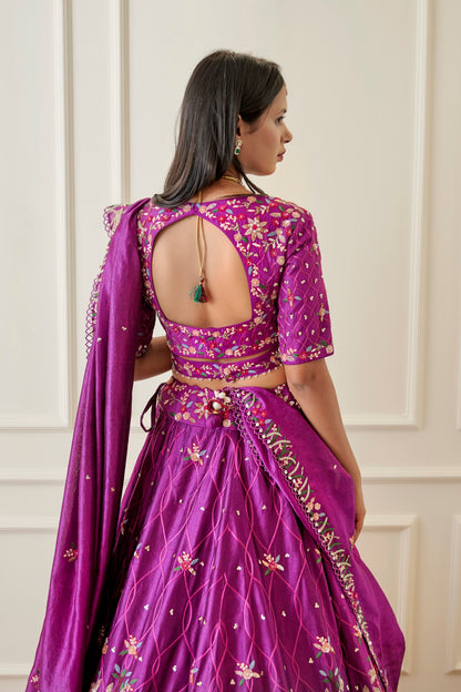 Purple Silk Lehenga Set