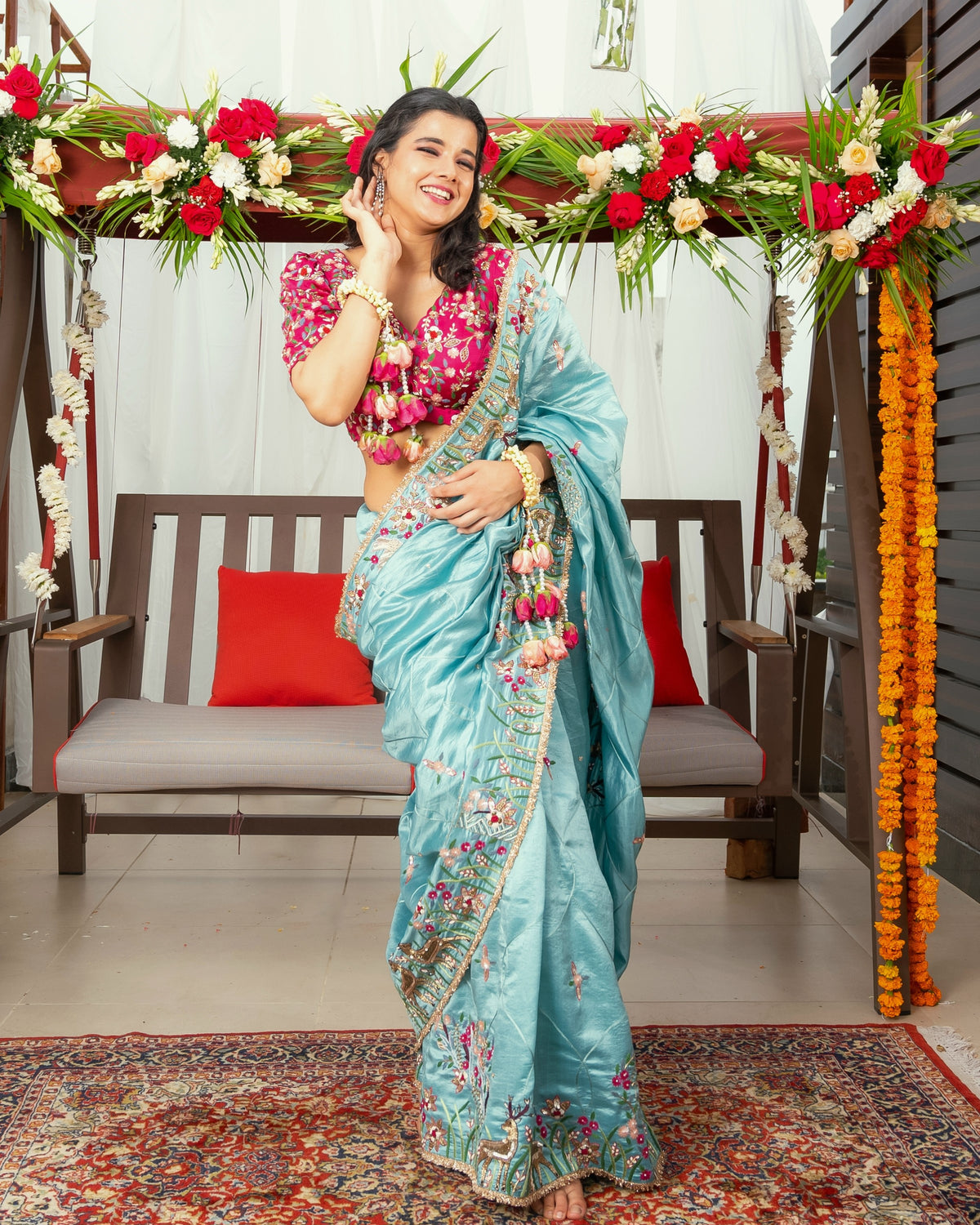 Firozi silk saree