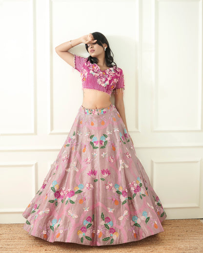 Lilac Tissue Lehenga Set