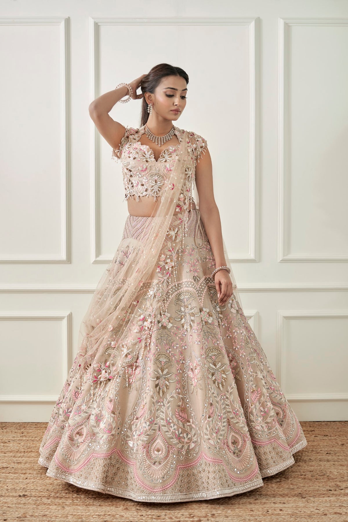 Beige Organza Lehenga Set