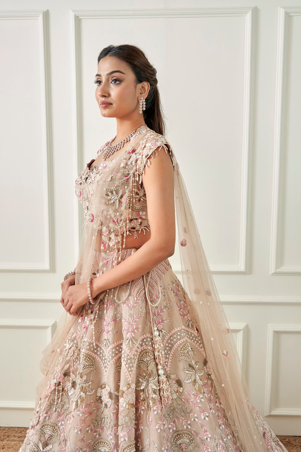 Beige Organza Lehenga Set