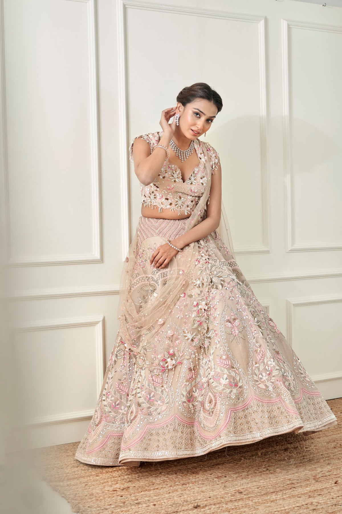 Beige Organza Lehenga Set