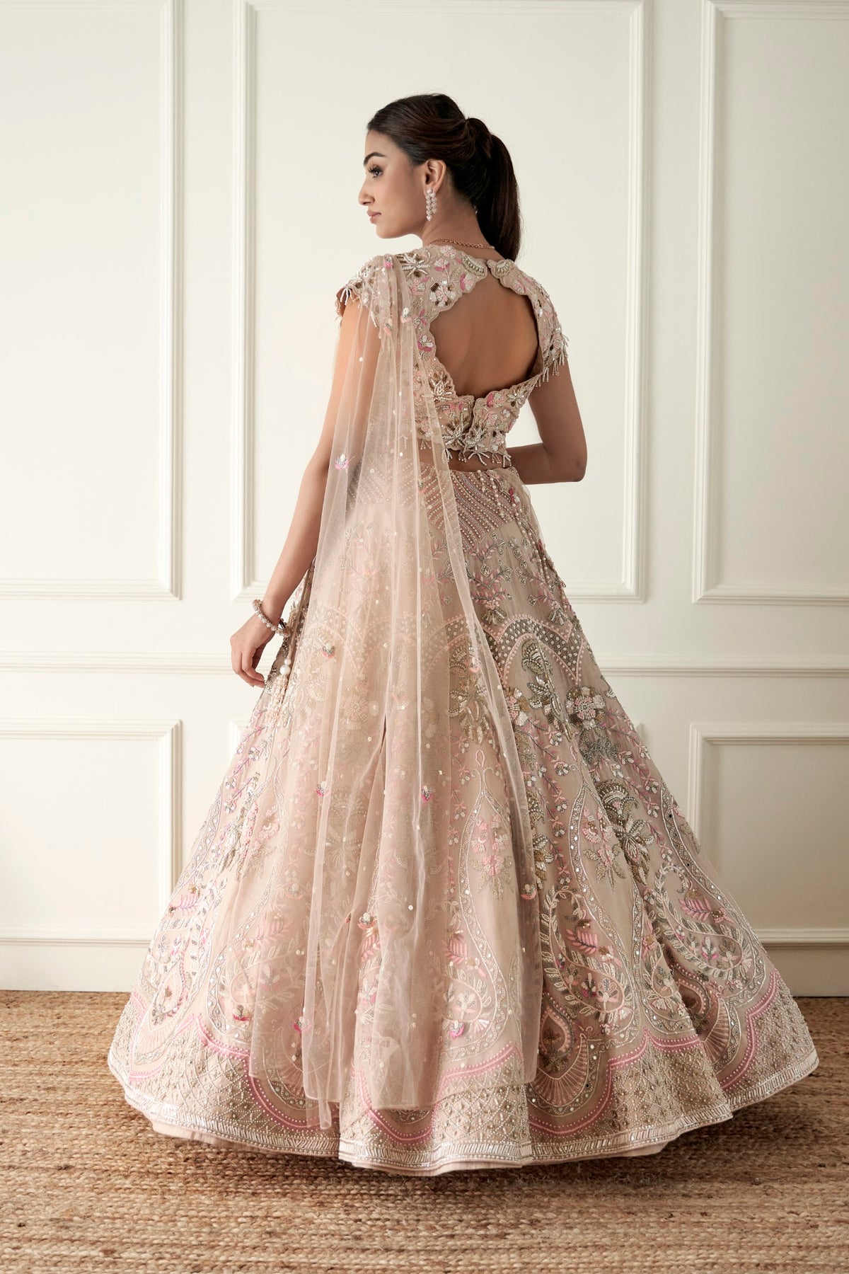 Beige Organza Lehenga Set