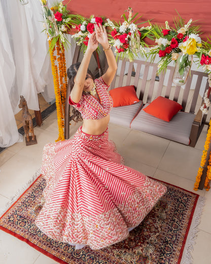 Cherry red printed lehenga set