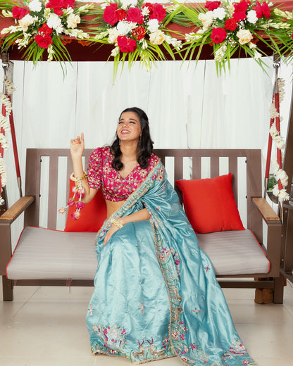 Firozi silk saree