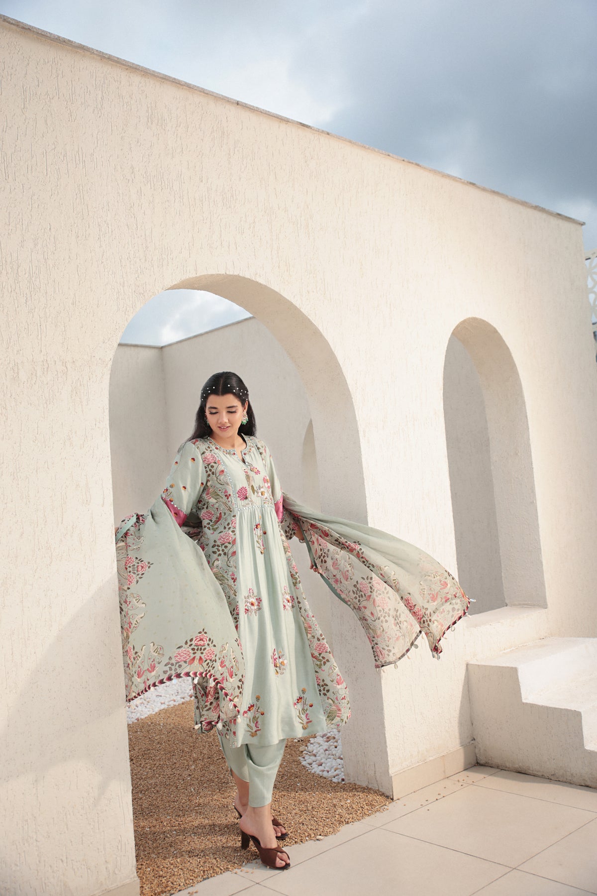 Aqua Blue A Line Kurta Set