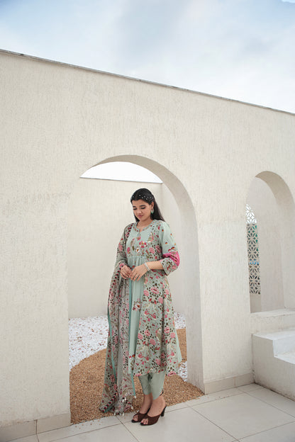 Aqua Blue A Line Kurta Set
