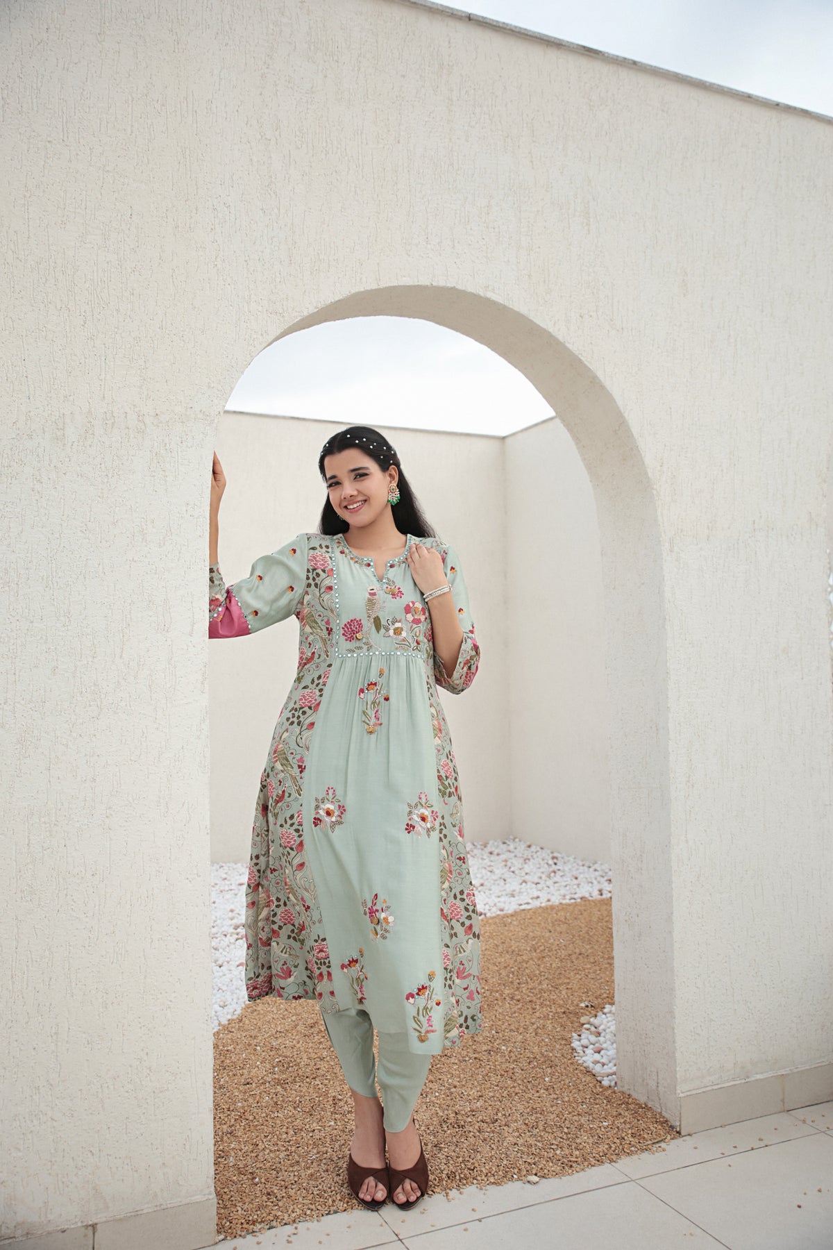 Aqua Blue A Line Kurta Set