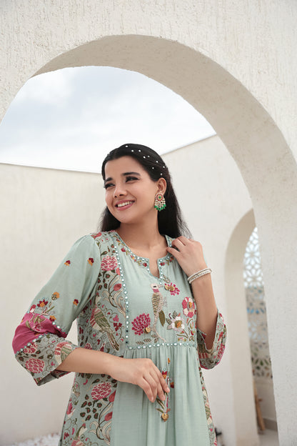 Aqua Blue A Line Kurta Set