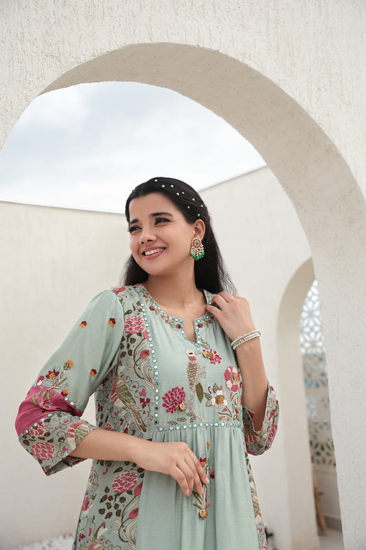 Aqua Blue A Line Kurta Set