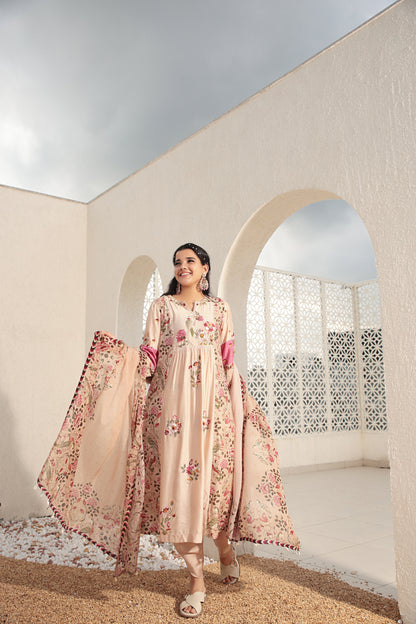 Beige Pink A Line Kurta Set