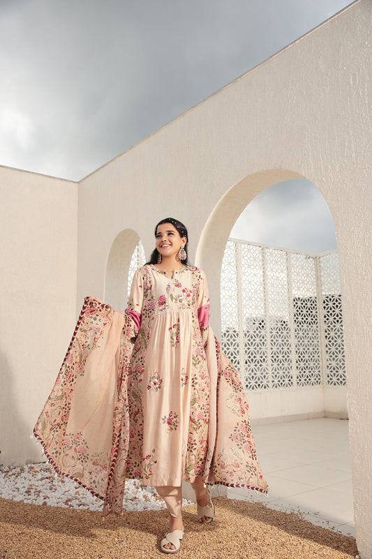 Beige Pink A Line Kurta Set