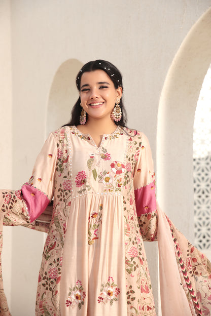 Beige Pink A Line Kurta Set