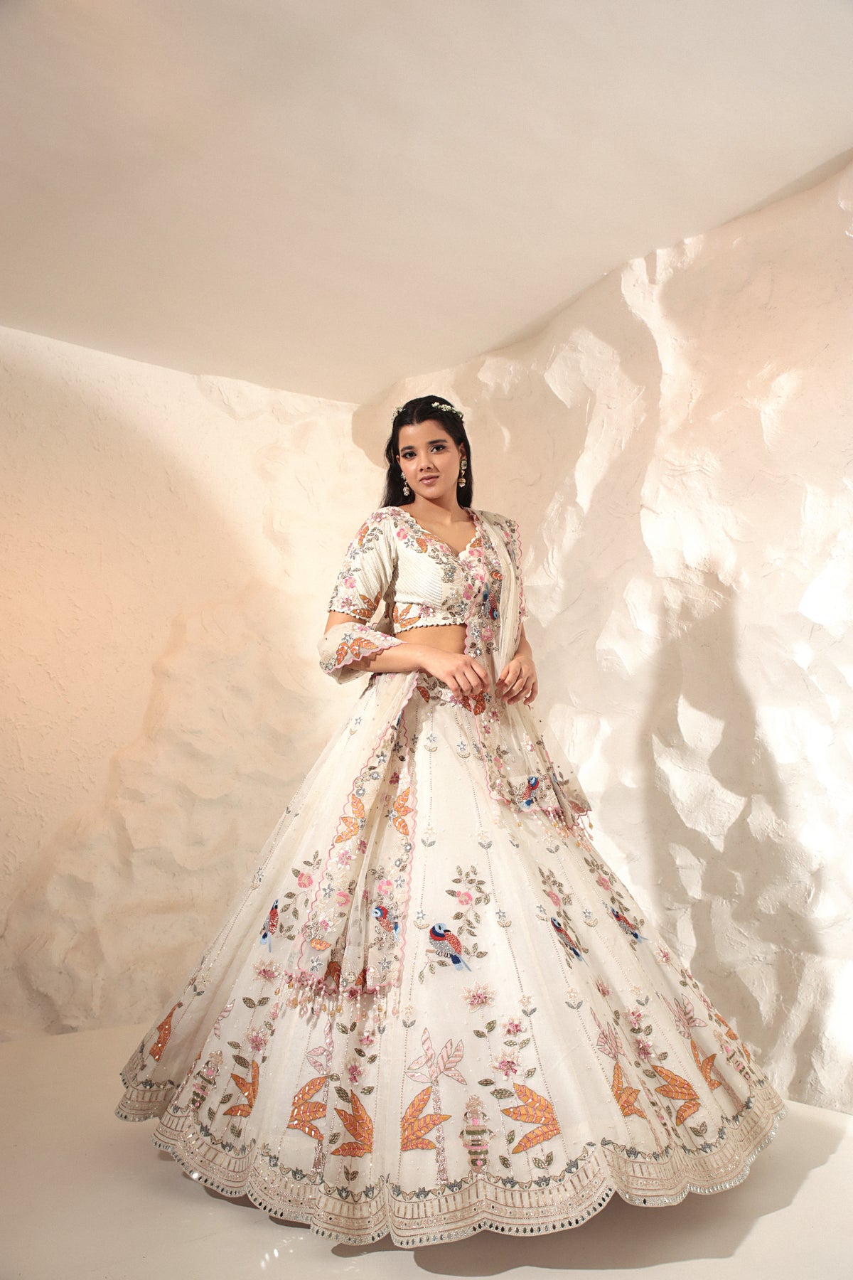 Ivory Organza Silk Lehenga Set