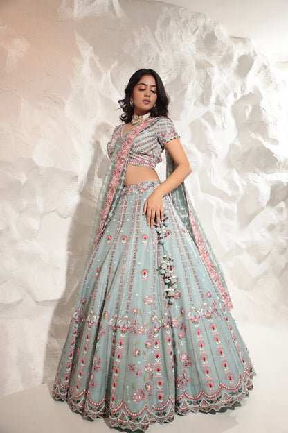 Aqua Blue Lehenga Set