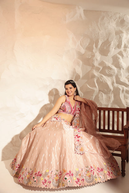 Peach Pink Lehenga Set