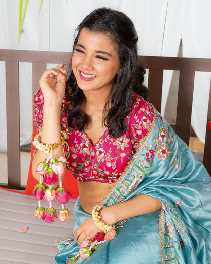 Firozi silk saree