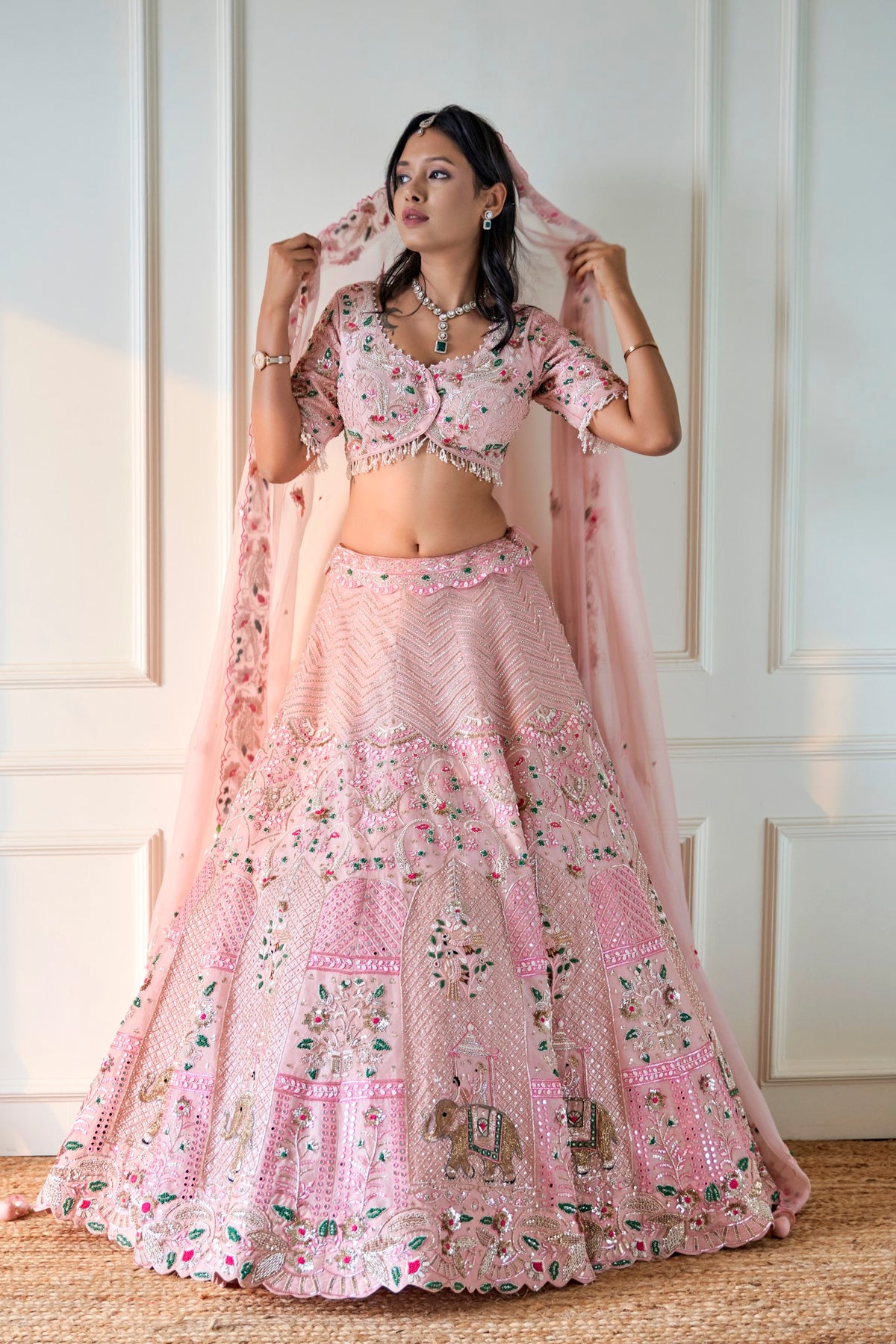 Pink Organza Lehenga Set
