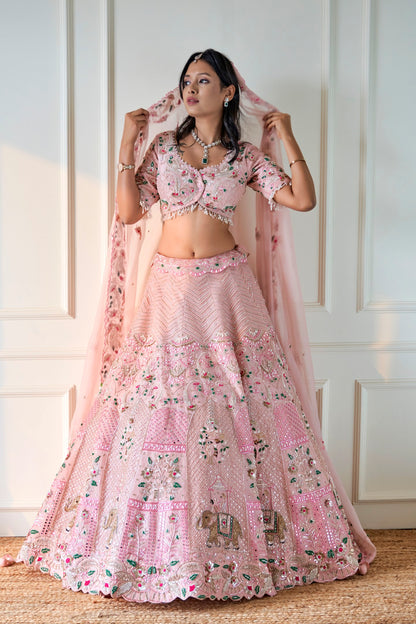 Pink Organza Lehenga Set
