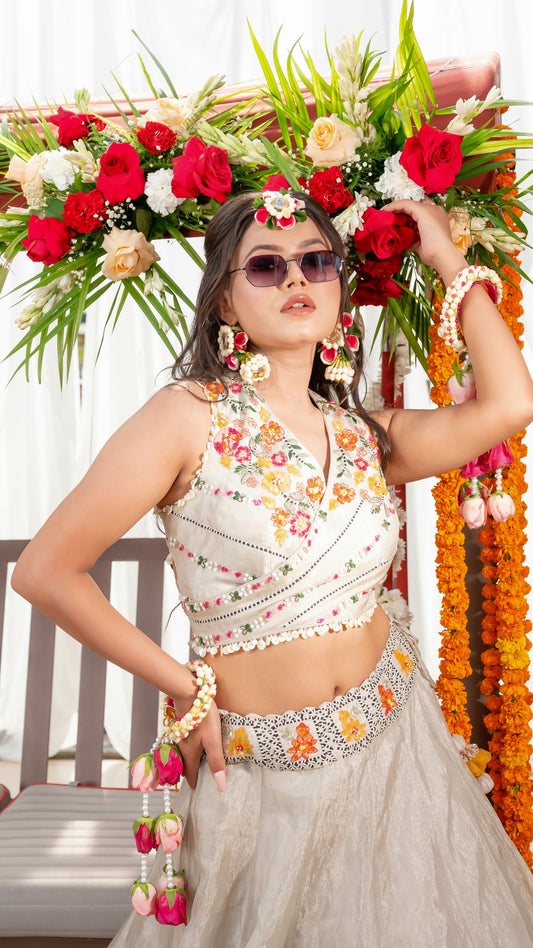 Ivory tissue lehenga set