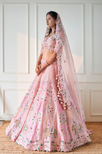 Pink Organza Lehenga Set