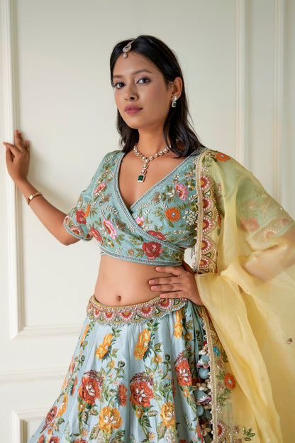 Powder Blue printed Lehenga Set