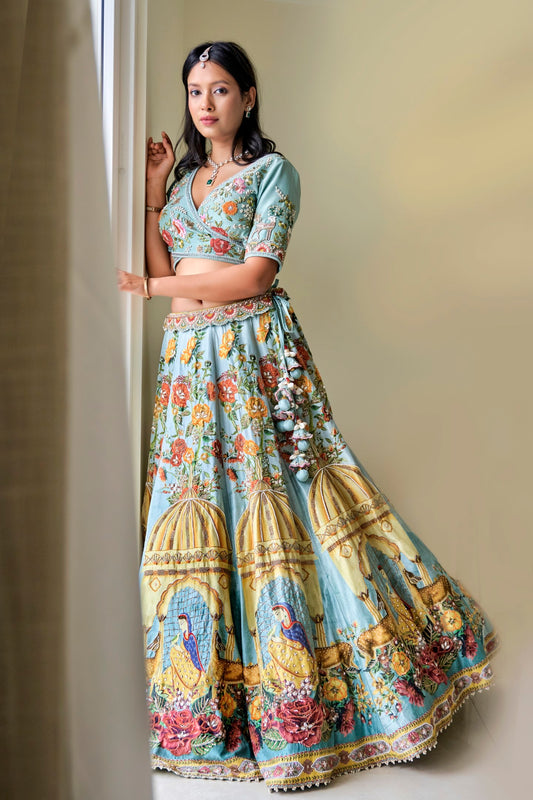 Powder Blue printed Lehenga Set