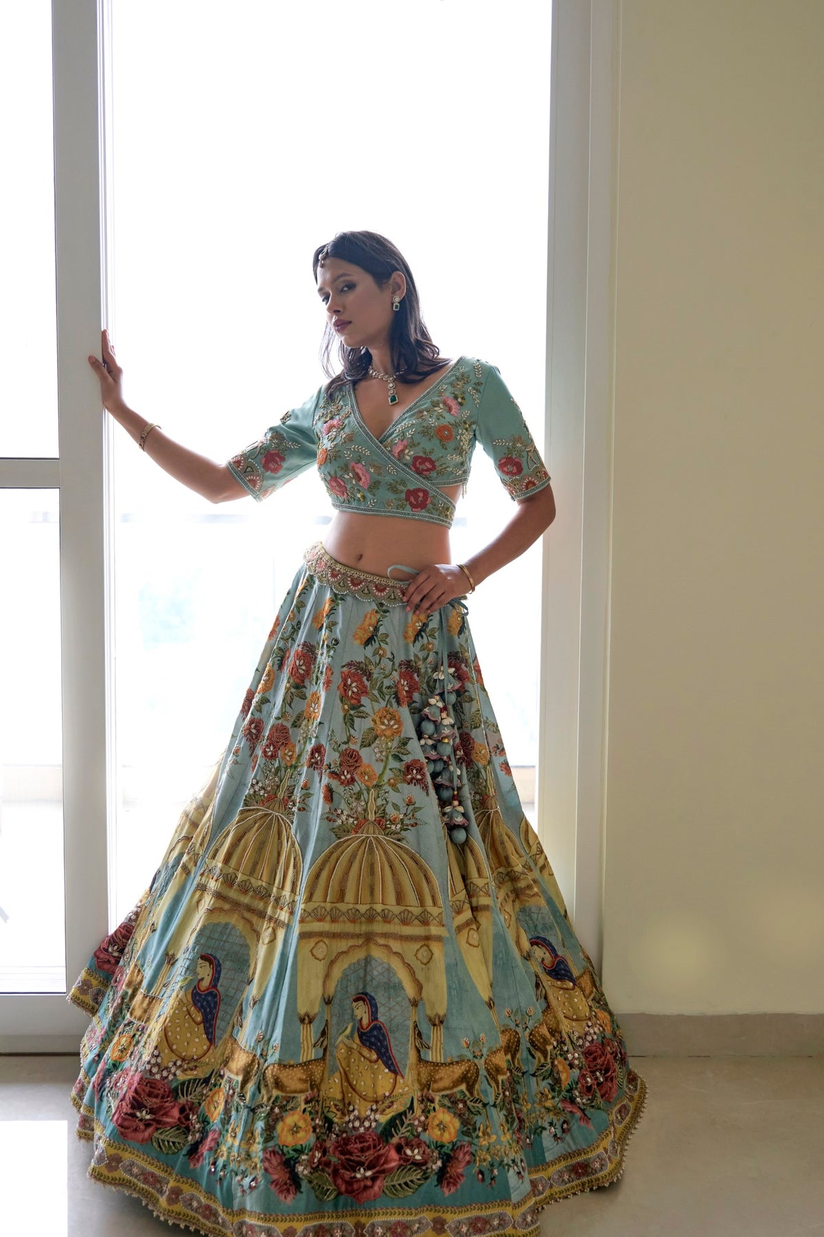 Powder Blue printed Lehenga Set