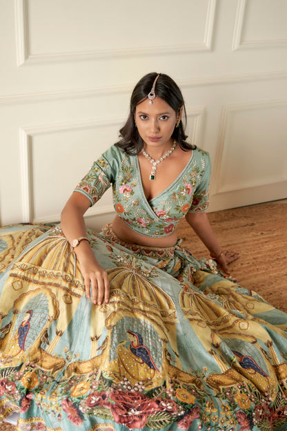 Powder Blue printed Lehenga Set