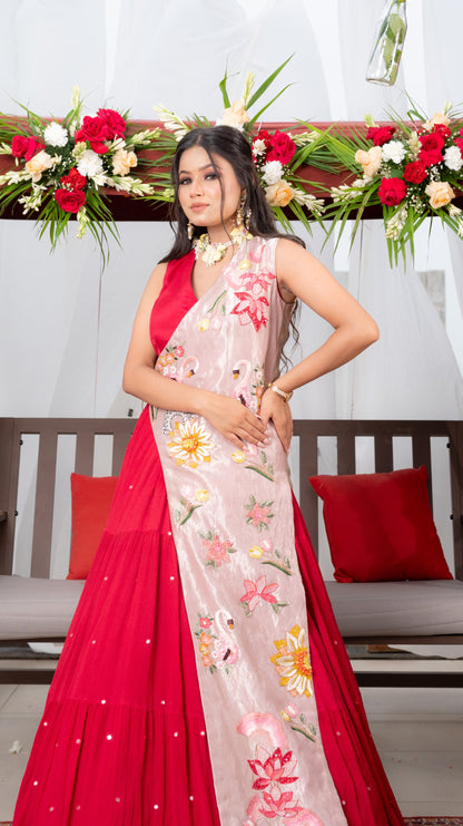 Cherry red wrap around anarkali
