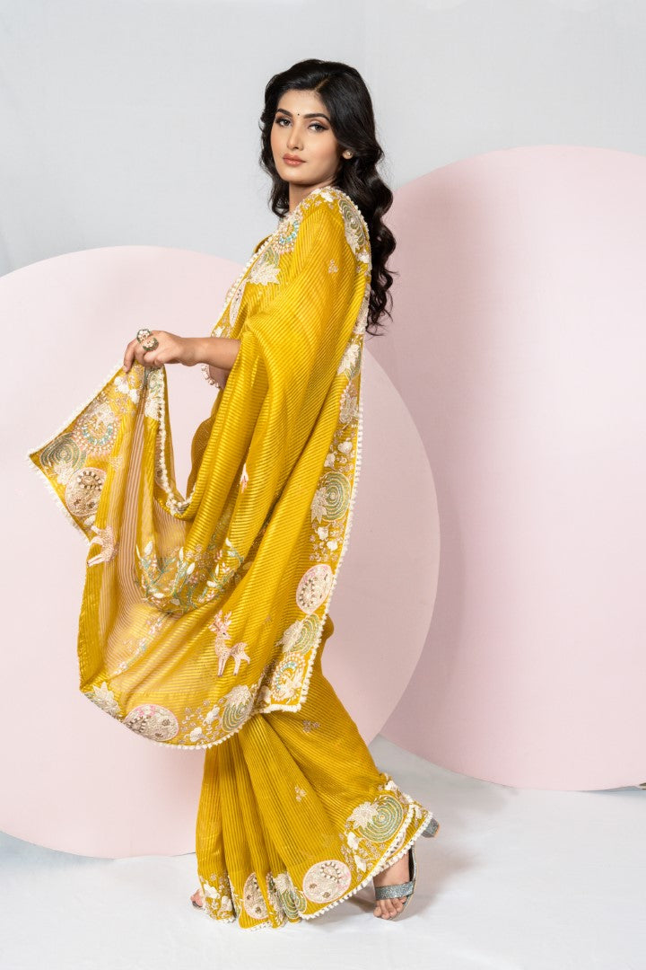 Mustard Yellow Organza Saree