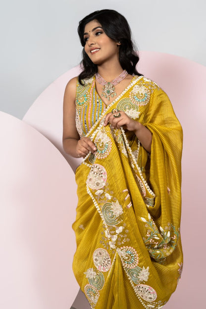 Mustard Yellow Organza Saree