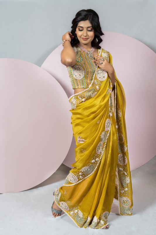 Mustard Yellow Organza Saree