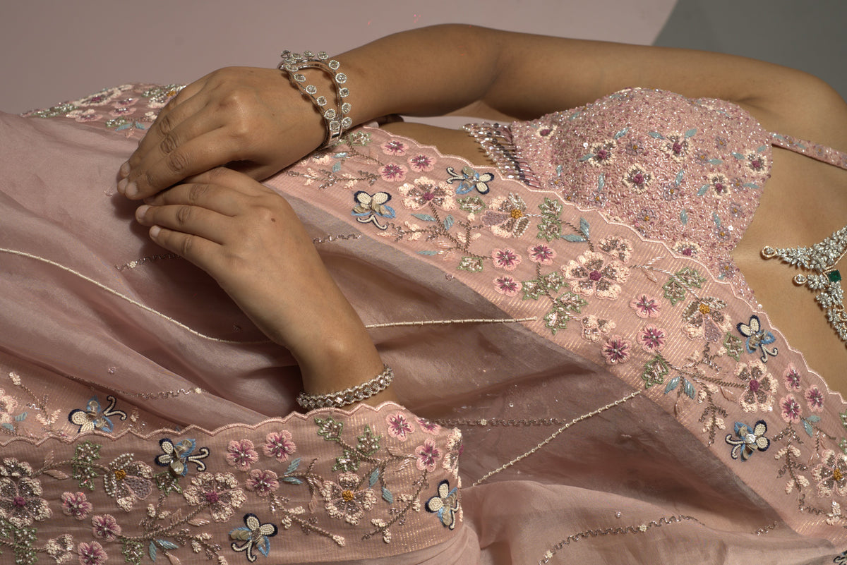 Pastel Pink Organza Saree