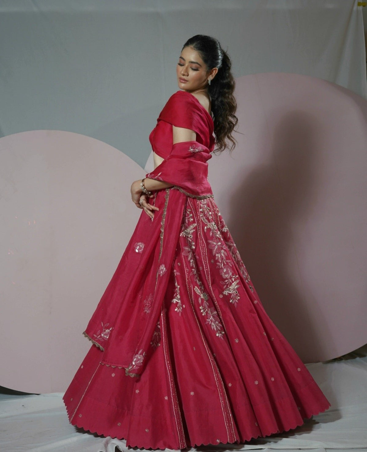 Cherry Red Lehenga Set