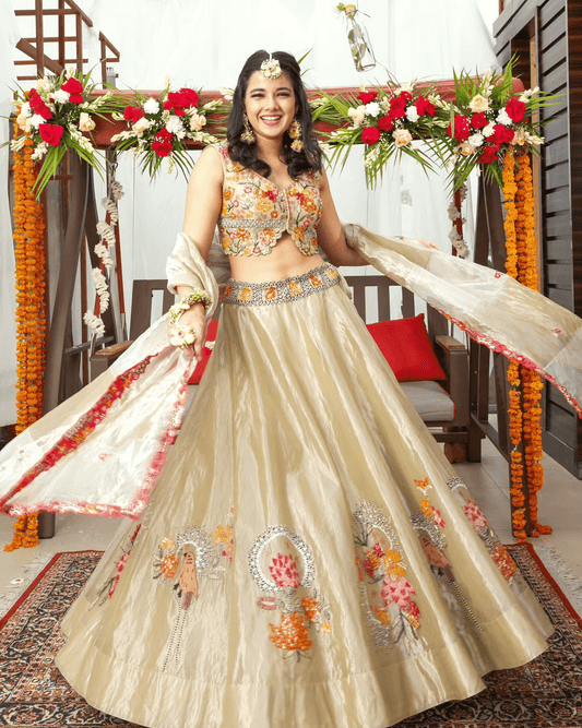 Pista green tissue lehenga set