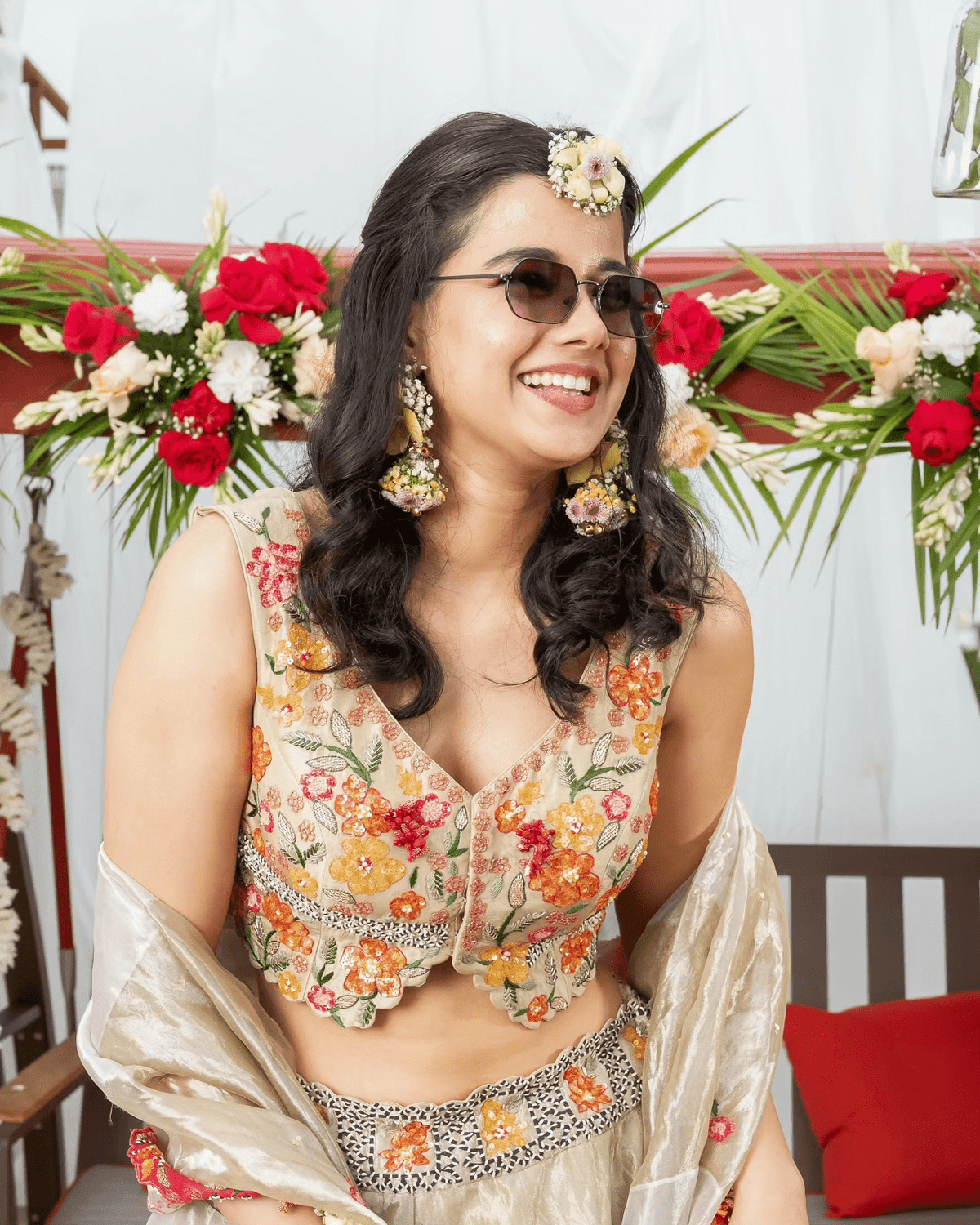 Pista green tissue lehenga set
