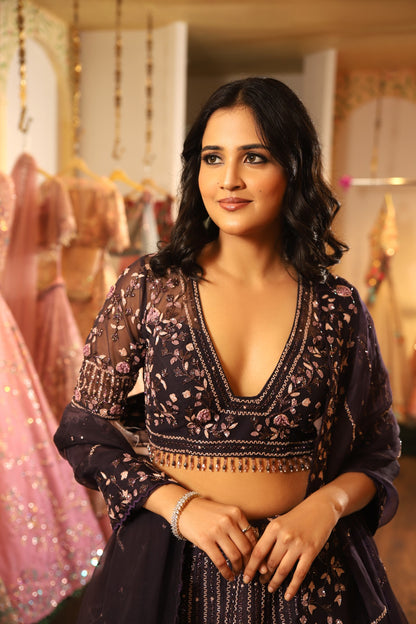 violet lehenga set