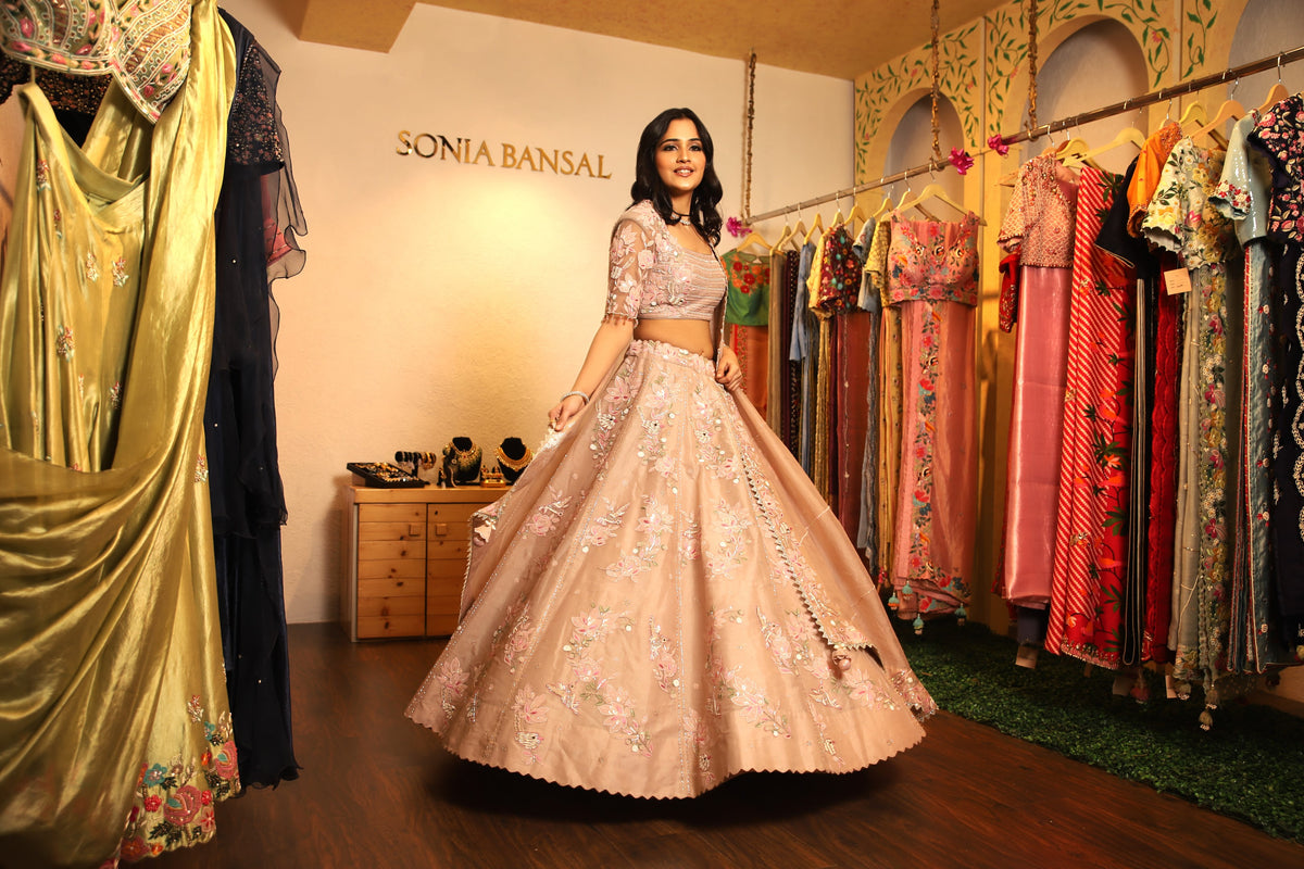 Beige applique lehenga set