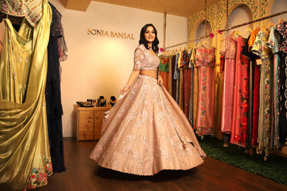 Beige applique lehenga set