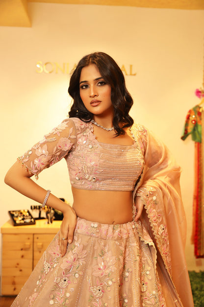 Beige applique lehenga set