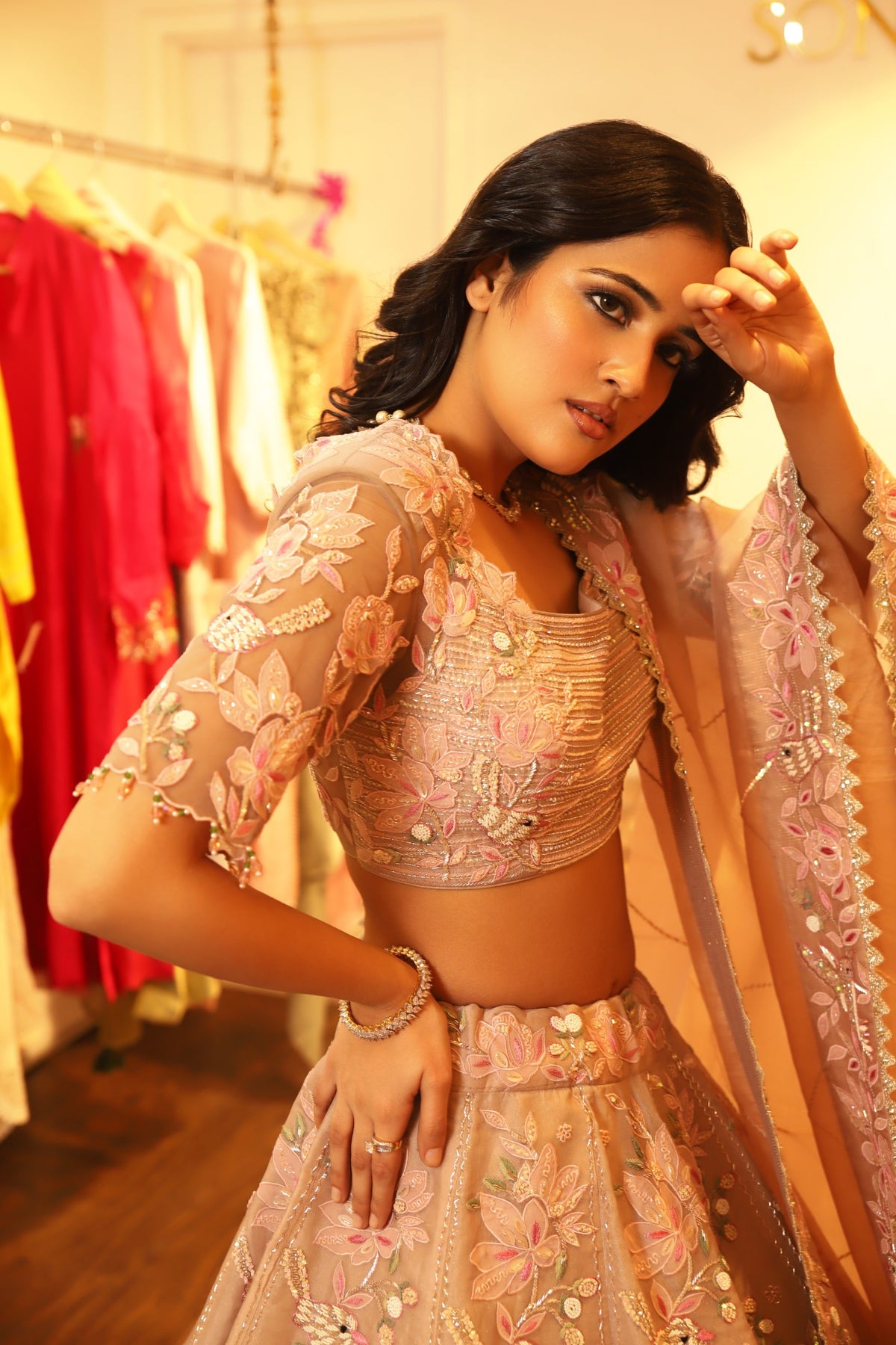 Beige applique lehenga set
