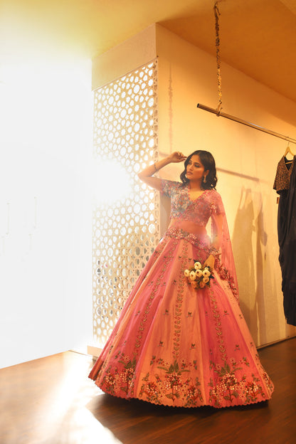 Pink panelled lehenga