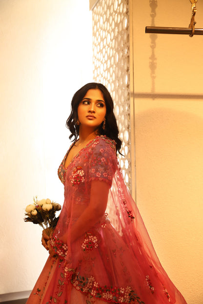 Pink panelled lehenga