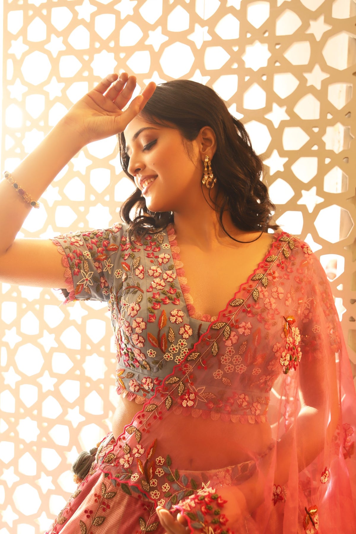 Pink panelled lehenga